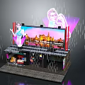 Modern Urban Building Featuring Large Fashion Showcase Billboard Lady Projection and Rain Droplets