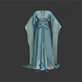 Traditional Chinese Hanfu Blue Robe With Elegant Sleeves And Purple Sash