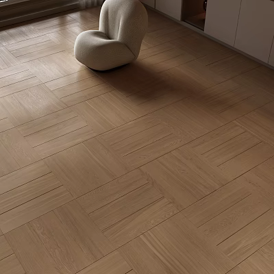 Light Brown Oak Wood Flooring With Herringbone Pattern In Modern Living Room 3d model