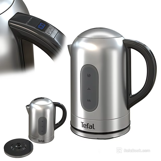 Stainless Steel Tefal Electric Kettle with Capacity Mark and Modern Design for Daily Use 3d model 