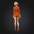3D Rendered Female Model In Orange Bodysuit And High Heels On Black Background