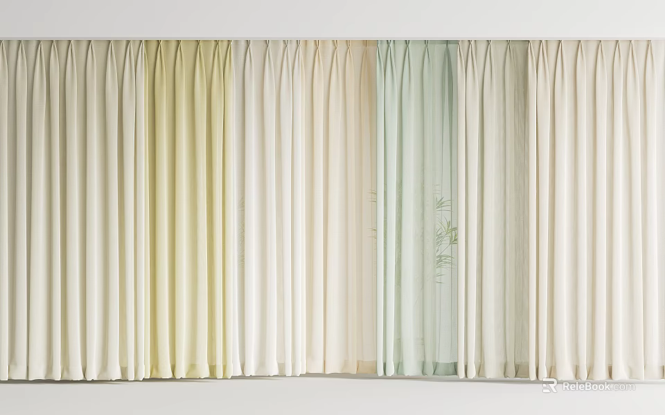 Elegant Soft Colored Curtains With Pleated Design And Multiple Light Shades 3d model