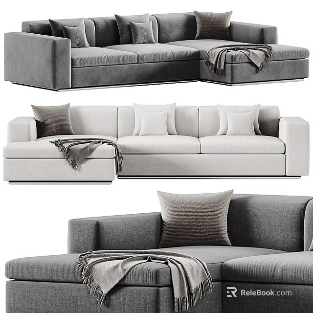 Modern Sectional Sofa With Cozy Pillows Throw Blanket And Neutral Tones 3d model 