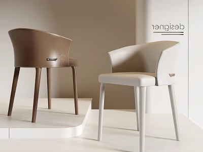 Modern Designer Leisure Chairs In Brown And Cream With Curved Backrest And Slim Legs 3d model