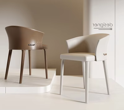 Modern Designer Leisure Chairs In Brown And Cream With Curved Backrest And Slim Legs 3d model
