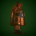 Bronze Robot Character With Red Eyes Mechanical Body And Rusty Metal Parts
