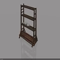 Brown Wooden Hinged Door Shelf With White Jars On Light Blue Background