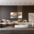Modern L Shaped Sofa with Decorative Pillows and Marble Coffee Table Set