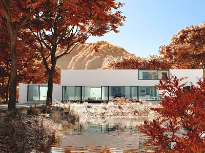Autumn Suburban Villa Modern Villa 3d model