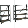 Two Industrial Metal Frame Storage Shelves With Four Tier Wooden Shelves For Home Storage