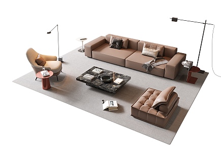 Modern Sofa Coffee Table Combination Multi-person Sofa Combination Sofa Leather Art Sofa Marble Coffee Table Marble Coffee Table Leisure Chair Lazy Sofa Floor Lamp Edge 3d model