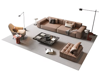 Modern Sofa Coffee Table Combination Multi-person Sofa Combination Sofa Leather Art Sofa Marble Coffee Table Marble Coffee Table Leisure Chair Lazy Sofa Floor Lamp Edge 3d model