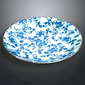 Blue and White Porcelain Plate With Floral Patterns and Leaf Designs