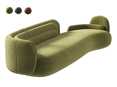 Modern Green Sectional Sofa with Curved Design and Three Color Options 3d model