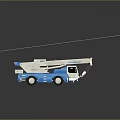 Blue And White Crane Model With Long Boom Wheels And Simple Design On Grey Background