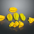 Yellow Star Fruit Whole And Sliced Pieces On Dark Background With Reflection