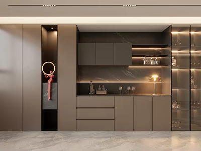 Modern Luxury Sideboard Cabinet With Gray Doors Marble Countertop And LED Lighting 3d model