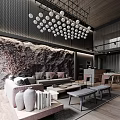 Modern Living And Dining Room Interior Design With Large Windows Chandelier Sofa And Dining Table