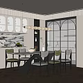 French Cream Style Restaurant Dining Table and Chair Combination Sideboard Chandelier Rectangular Dining Table Single Chair 3d model