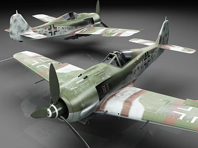 WWII German Fighter Planes With Camouflage Paint And Iron Cross Insignia 3d model