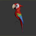 Vibrant Red Parrot with Colorful Blue and Green Wings Standing Isolated on Gray Background
