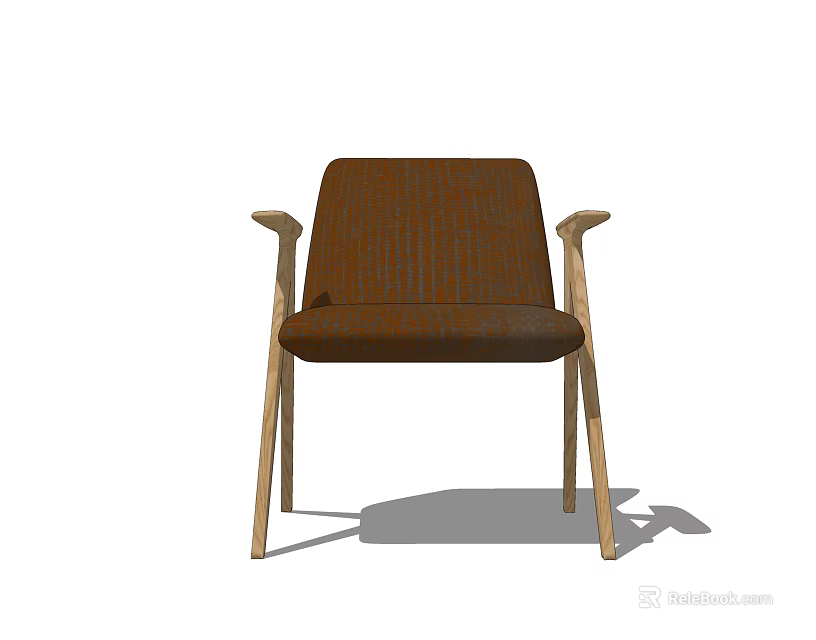 Modern Cozy Brown Single Seater Sofa With Fabric Upholstery And Wood Legs 3d model 