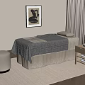 Serene Massage Room With Beige Bedspread Stool Side Table Candles And Wall Artwork 3d model