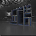 Modern Photo Spot With Illuminated Blue Geometric Frames And Reflective Floor