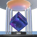 Purple Blue Gradient Cube With Illuminated Circular Top And White Columns HEMEN Base 3d model