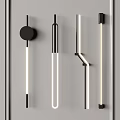 Modern Wall Lights In Various Styles With Black Frames And White LED Strips 3d model