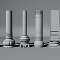 Decorative Marble Columns With Various Carved Bases And Architectural Designs 3d model