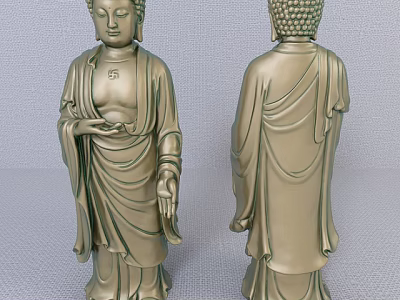 Exquisite Carved Buddha Sculpture with Detailed Robe Front and Back View 3d model