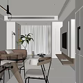 Modern Living Dining Area Interior Design With Sofa Coffee Table Dining Chairs TV And Plant
