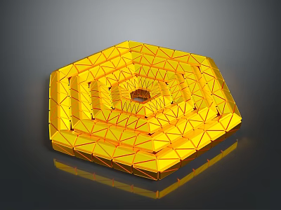 Yellow Octagonal Geometric Structure With Grid Pattern Central Circular Opening And Reflective Surface 3d model