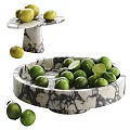 Fresh Green Limes in Marble Plates with Whole and Sliced Pieces