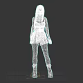 Game Movie Character in Red Strapless Dress with Black Boots and Fishnet Stockings