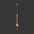 Elegant Blue Weapon With Long Rod Golden Decorations And Golden Base