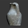 Vintage Grayish White Ceramic Jug With Textured Surface And Handle On Dark Surface
