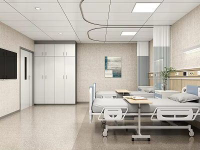 Modern Hospital Outpatient Clinic Room With Medical Beds Storage Cabinets TV And Artwork 3d model