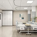 Modern Hospital Outpatient Clinic Room With Medical Beds Storage Cabinets TV And Artwork