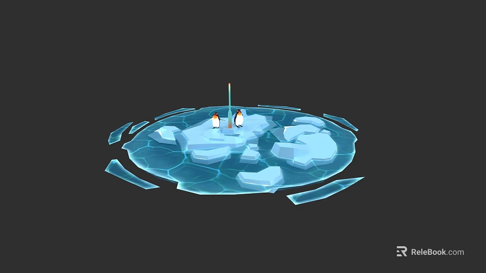 Two Aquatic Penguins Standing On Floating Ice With Broken Ice Pieces 3d model 
