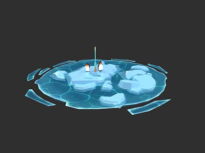 Two Aquatic Penguins Standing On Floating Ice With Broken Ice Pieces 3d model