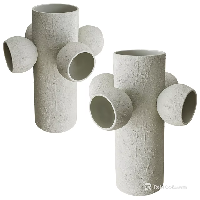 Modern Textured Flower Vases With Multiple Openings And Light Gray Surface Design 3d model