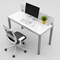 Modern White Office Desk with Computer Monitor Keyboard Mouse and Small Potted Plant