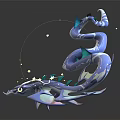 3D Model Light Blue White Dragon with Glowing Details Curved Body and Shiny Scales