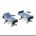Hospital Medical Beds With Blue Mattresses Green Headboards And Mobile Tables On Wheels