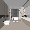 Modern Bathroom Interior Design With Light Colored Cabinets Bathtub And Large Mirror 3d model