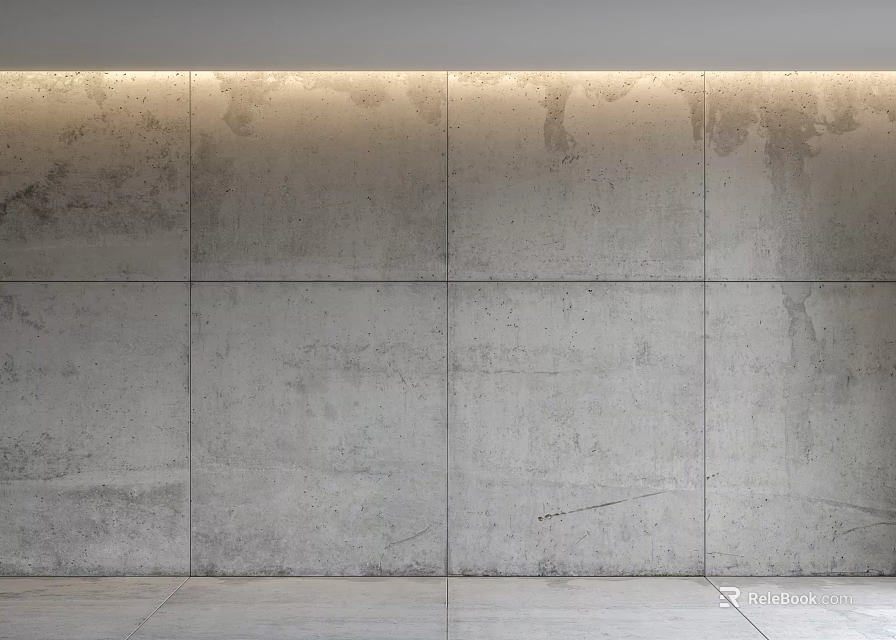 Modern Minimalist Gray Concrete Sofa Backdrop Wall With Textured Surface And Warm Lighting 3d model 