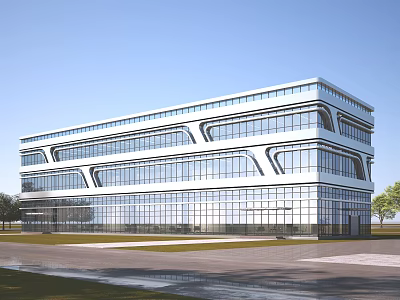 Modern Office Building Exterior Design With Glass Curtain Walls And Sleek Lines 3d model