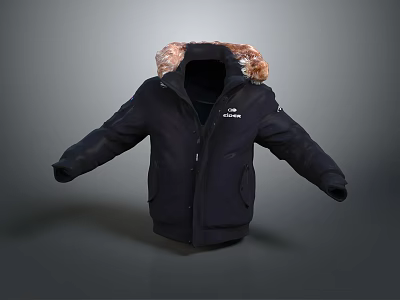 Black Winter Jacket With Fur Collar And CLP Logo Warm Padded Design 3d model